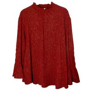Cato Peasant Blouse Plus Size 22/24 Red Gold Long Sleeve Stretch Ribbed Smocked